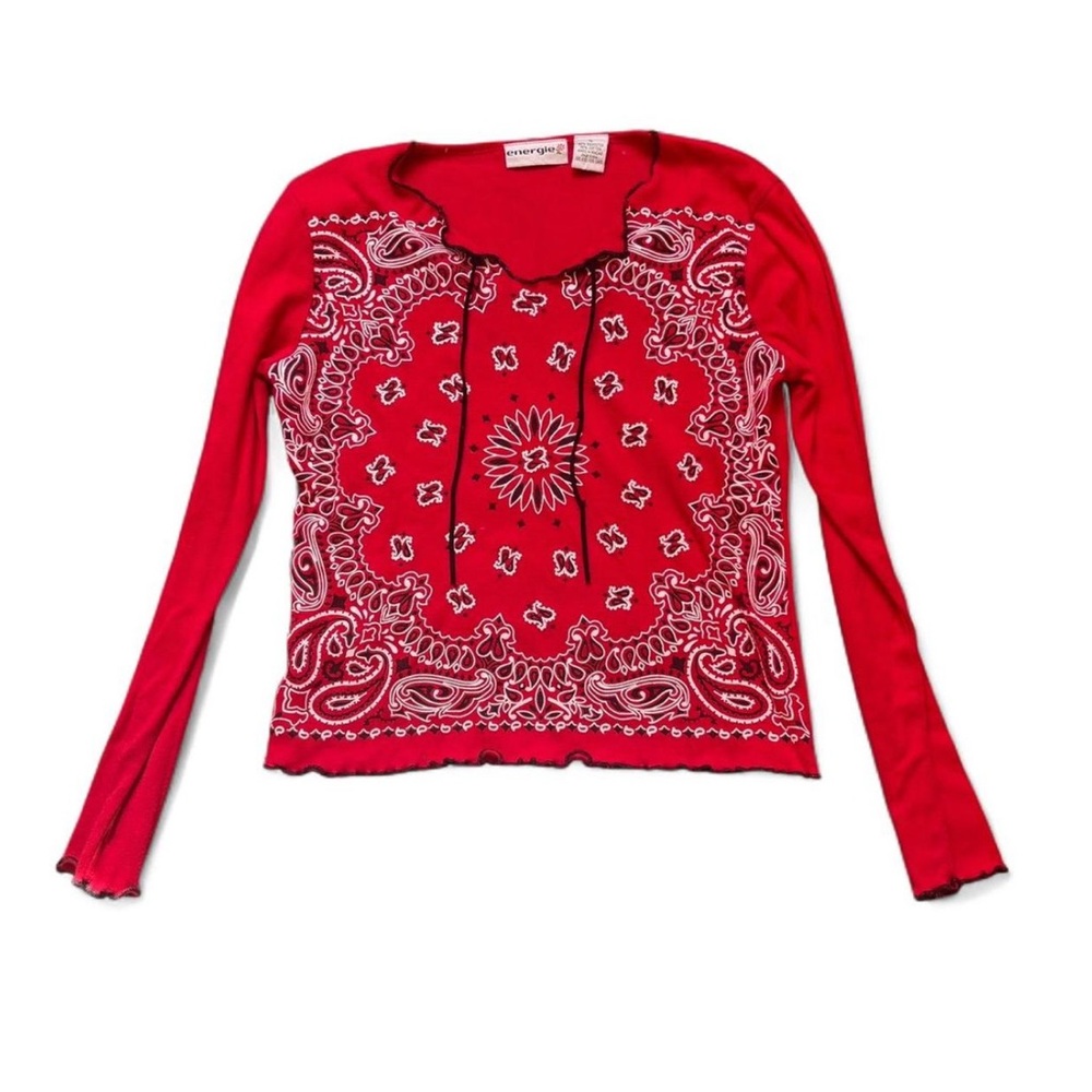 Y2K Energie Red Bandana Print Long Sleeve Top